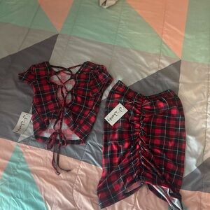 Two piece red plaid outfit